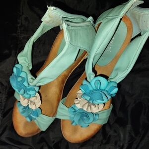Cute Aqua Floral Wedges